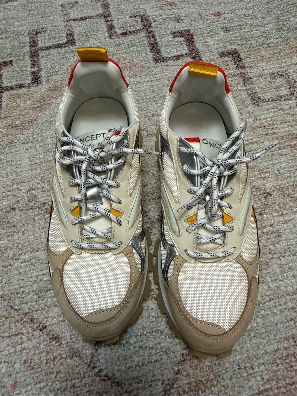 Women’s Beige and White Sneakers with Yellow Accents - Brand